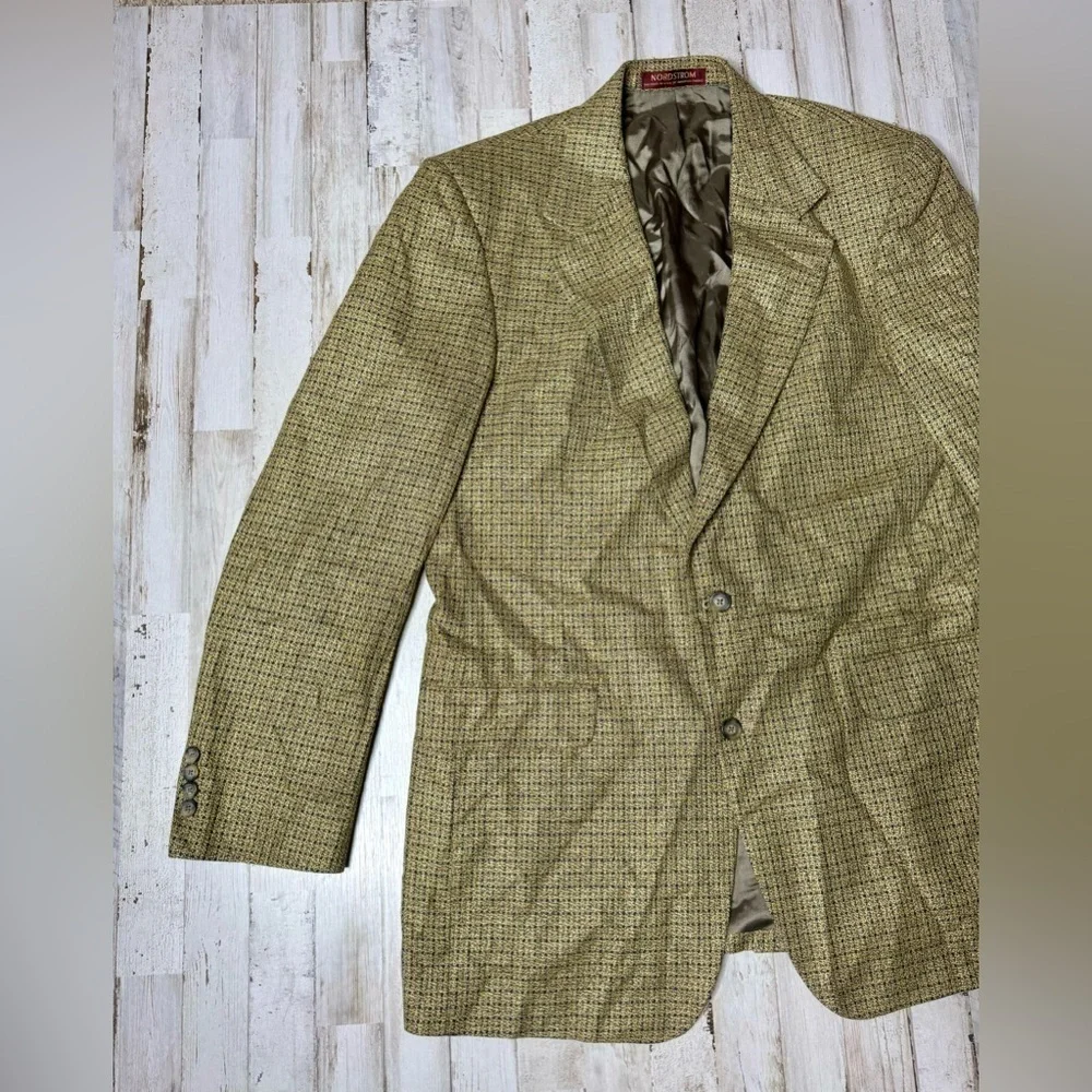 Vintage Nordstrom Men's Silk Wool Light Brown Tweed Blazer 43L